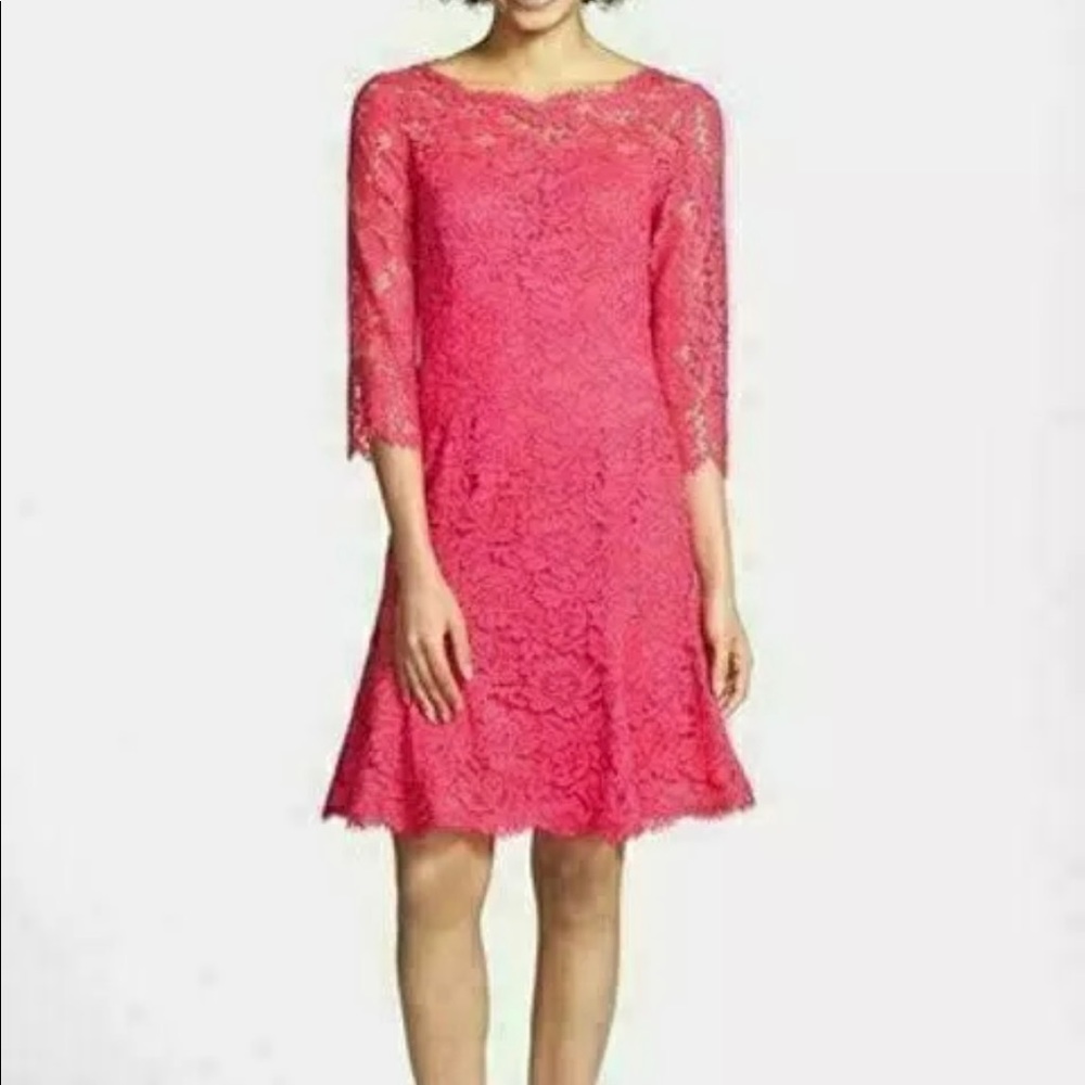 Eliza J Fit and Flare Hot Pink Lace Dress